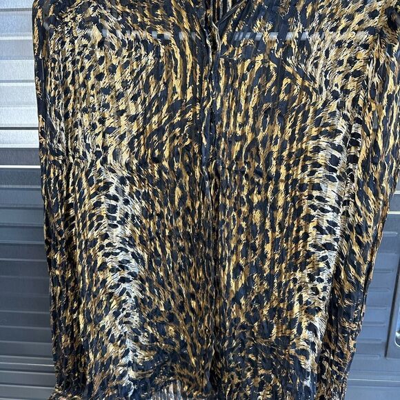 Adrianna Papell Animal Print Silk Ruffle Blouse 6 - Picture 2 of 7